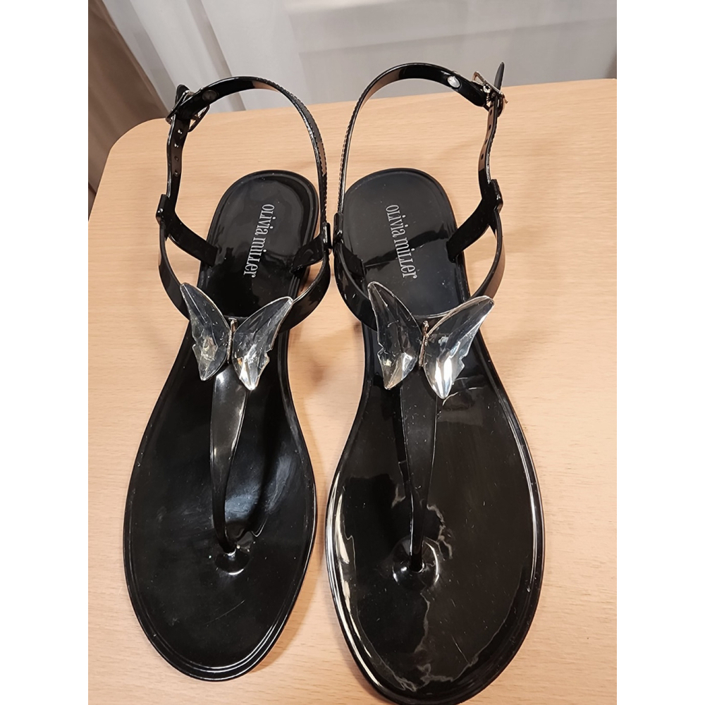 Olivia Miller Crystal Black Butterfly Jelly Thong Flip Flop Sandal 10 M - Picture 4 of 8